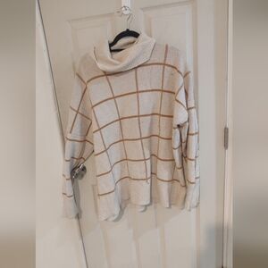 Madewell Cotton Merino Wool Windowpane Turtleneck Sweater Cream White Orange Str